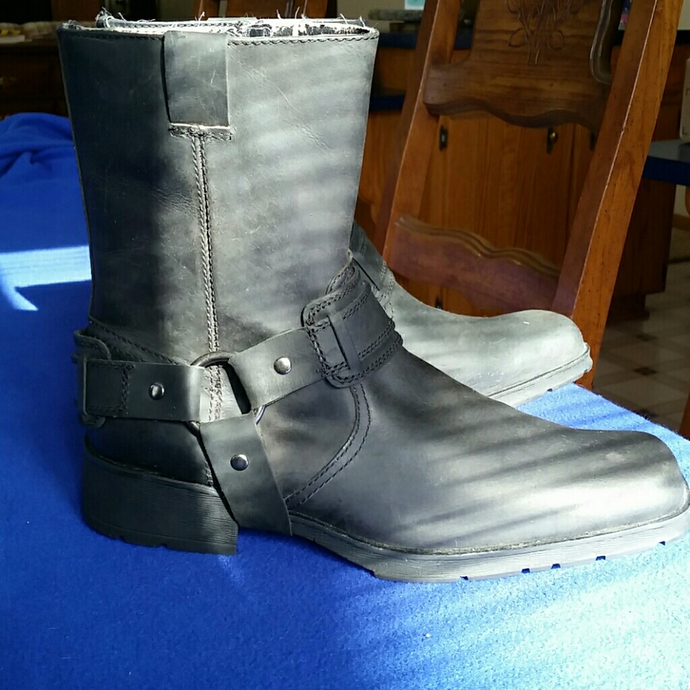 Black leather biker boots